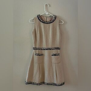 Mademoiselle Cream Wool Blend Tweed Front Pockets Sleeveless Mini Dress Size 8